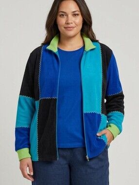 Vintage Napa Valley Patchwork Zip-Up Jacket in Teal, Royal Blue & Lime Size XL
